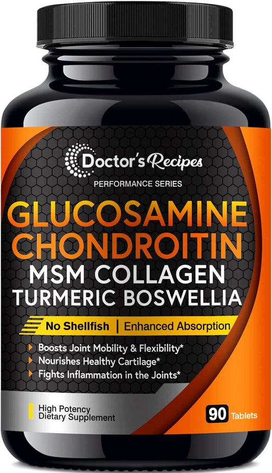 Doctor's Recipe Glucosamine Chondroitin MSM Turmeric Quercetin, Joint Support Supplement for Men & Women, with Black Pepper for High Absorption,...