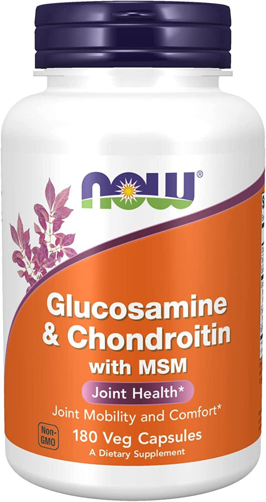 NOW Supplements, Glucosamine & Chondroitin with MSM, Joint Health, Mobility and Comfort*, 180 Veg Capsules