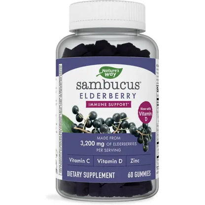 Nature's Way Elderberry Gummies Vitamin C, Vitamin D & Zinc, Immune Support for Kids & Adults 60 Gummies