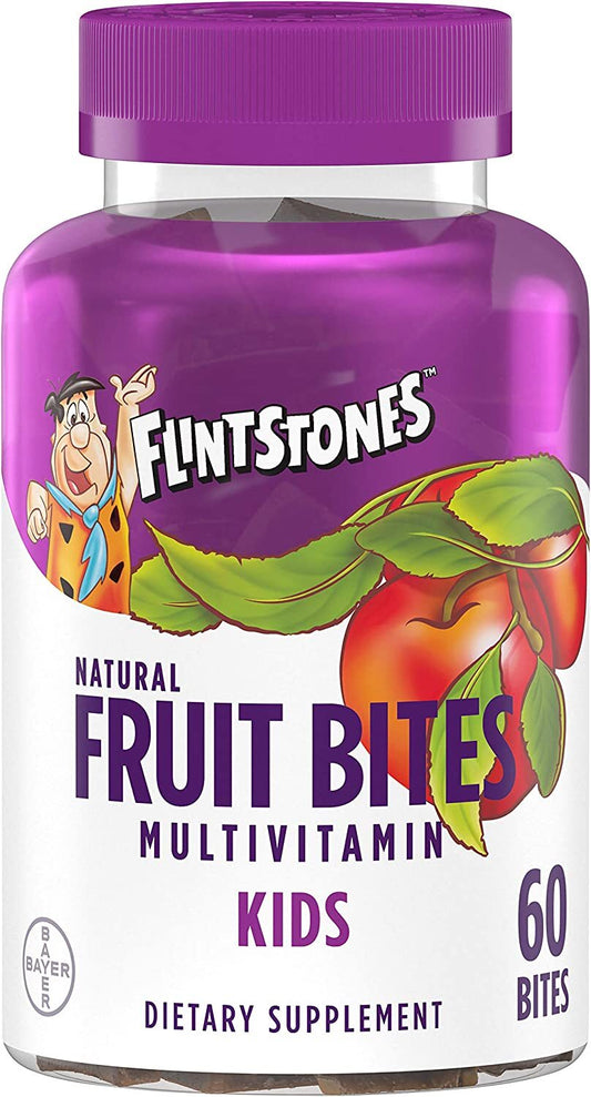 Multivitamin Natural Fruit Bites Kids Vitamins: Vitamin D, Zinc, Vitamin B12, Biotin, Vitamin B6, A, E, 60 Ct