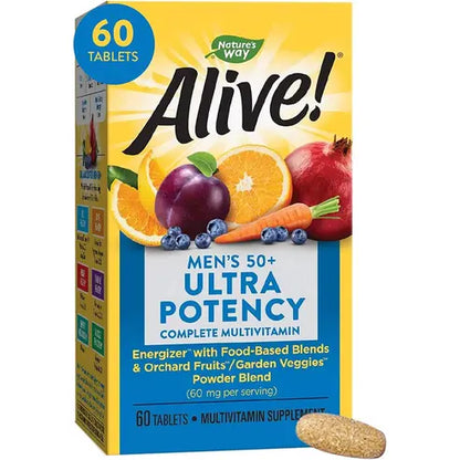 Nature’s Way Alive! Men’s 50+ Ultra Potency Complete Multivitamin, High Potency Formula, Supports Multiple Body Systems, Supports Cellular Energy, Gluten-Free, 60 Tablets