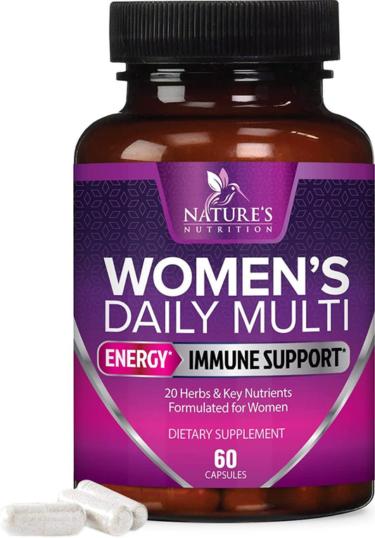 Nature's Nutrition Multivitamin for Women, Nature's Daily Women's Multi Vitamin Supplement for Immune Health Support with Vitamins A, C, D, E and Zinc, Vitamin B12 for Energy with Biotin - 60 Capsules