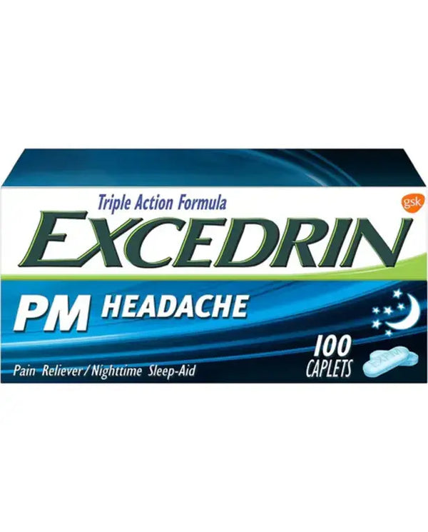 Excedrin PM Sleep Aid with Headache Relief Caplets for Nighttime Headaches and Sleeplessness - 100 Count Excedrin