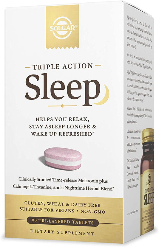 SOLGAR Triple Action Sleep, 90 Tri-Layer Tablets - Time-Release Melatonin & L-Theanine Plus Herbal Blend - Helps You Relax, Fall Asleep Fast & Stay...