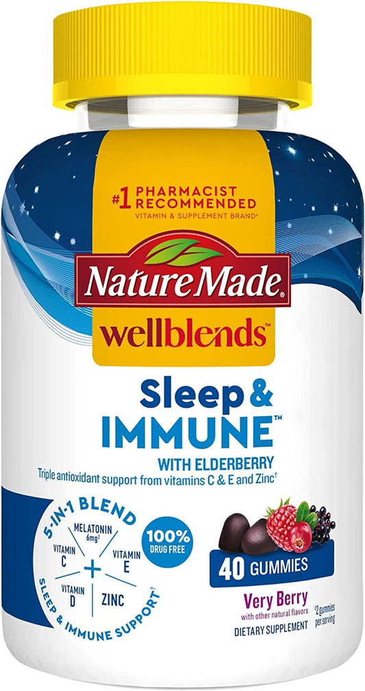 Nature Made Wellblends Sleep and Immune with Elderberry, Sleep Aid and Immune Support Supplement, with Vitamin D3, Vitamin C, Vitamin E, Zinc, and Melatonin...