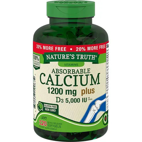 Nature's Truth Absorbable Calcium 1200 mg with Vitamin D3 5000 IU | 120 Softgels | Calcium Carbonate Supplement | Non-GMO Gluten Free | Nature's Truth