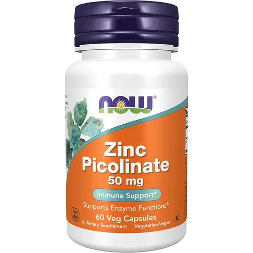 NOW Supplements, Zinc Picolinate 50 mg, Supports Enzyme Functions, Immune Support, 60 Veg Capsules