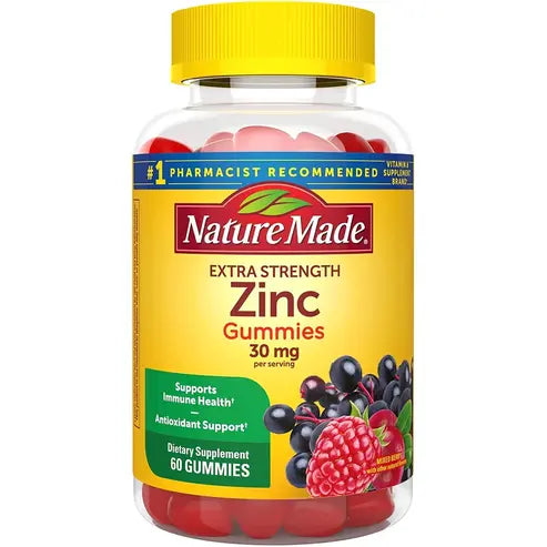 Nature Made Extra Strength Zinc Supplements 30 mg, Dietary Supplement for Immune Health and Antioxidant Support, 60 Zinc Gummies, 30 Day Supply