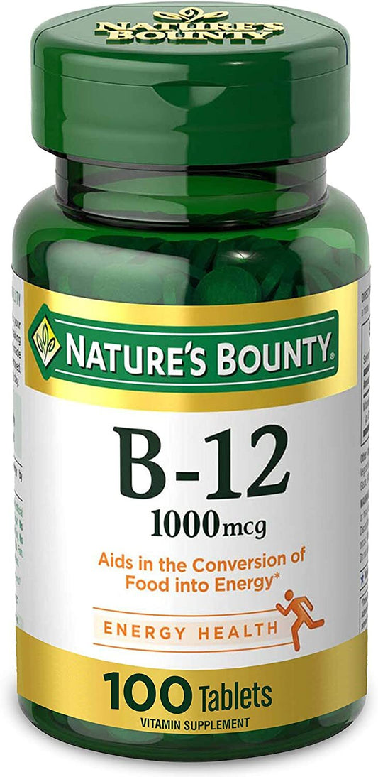 Nature's Bounty Vitamin B12 1000mcg, Supports Energy Metabolism and Nervous System Health, Vitamin Supplement, 100 Tablets