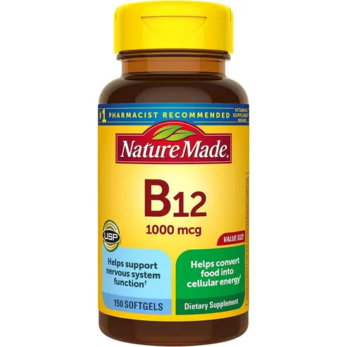 Nature Made Vitamin B12 1000 mcg, Dietary Supplement for Energy Metabolism Support, 150 Softgels, 150 Day Supply