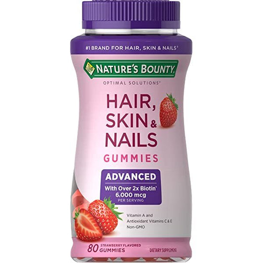 Nature's Bounty Optimal Solutions Advanced Hair, Skin & Nails Gummies, Strawberry, 80 ct