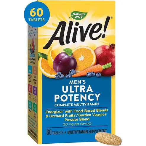 Nature’s Way Alive! Men’s Ultra Potency Complete Multivitamin, High Potency B-Vitamins, Energy Metabolism*, Food-Based Blends, 60 Tablets