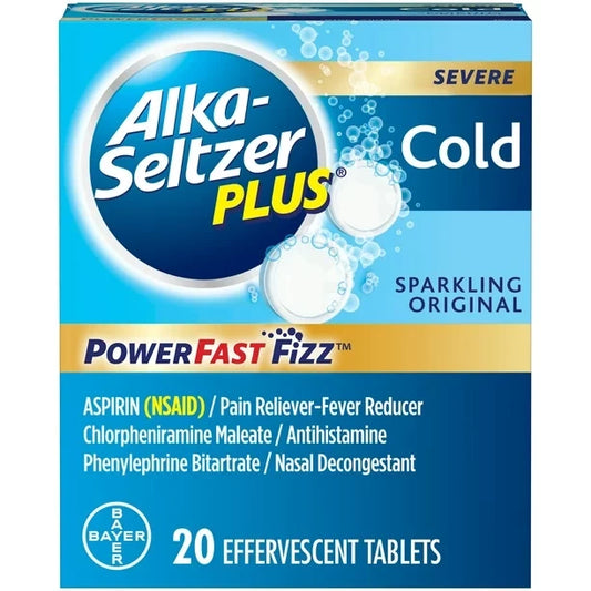 Alka-Seltzer Plus Severe Cold Medicine, Sparkling Original Powerfast Fizz Effervescent Tablets, 20 Count