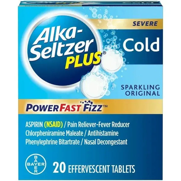 Alka-Seltzer Plus Severe Cold Medicine, Sparkling Original Powerfast Fizz Effervescent Tablets, 20 Count Alka-Seltzer Plus