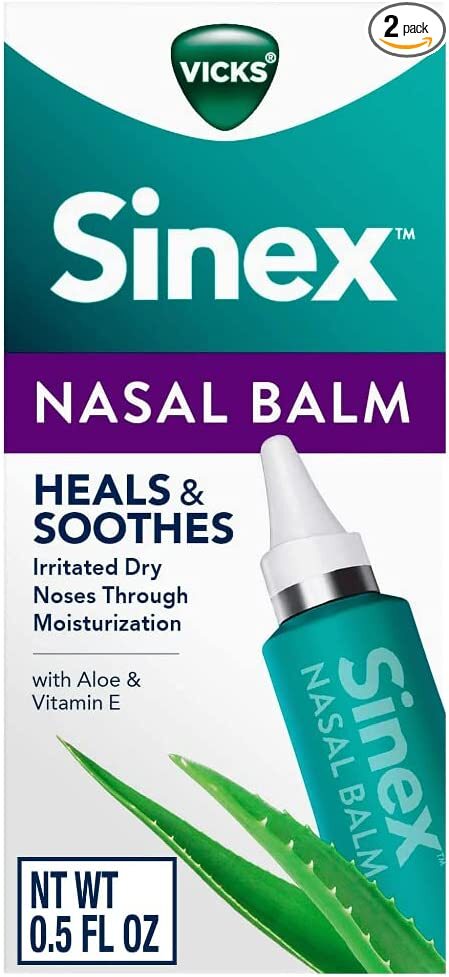 Vicks Sinex, Daily Moisturizing Nasal Balm, with Vitamin E, Hint of Aloe, Soothes and Hydrates Dry Skin Around The Nose, 0.5 FL OZ (Pack of 2)