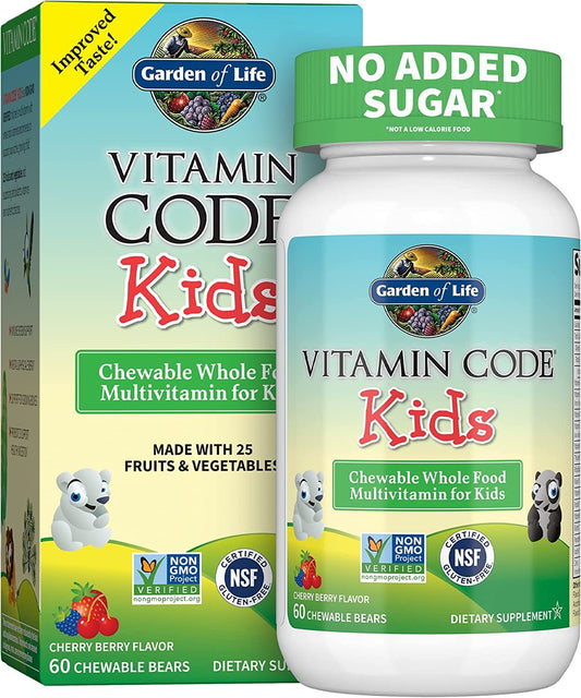 Garden of Life Vegetarian Multivitamin Supplement for Kids, Vitamin Code Kids Chewable Raw Whole Food Vitamin with Probiotics, 60 Chewable Bears