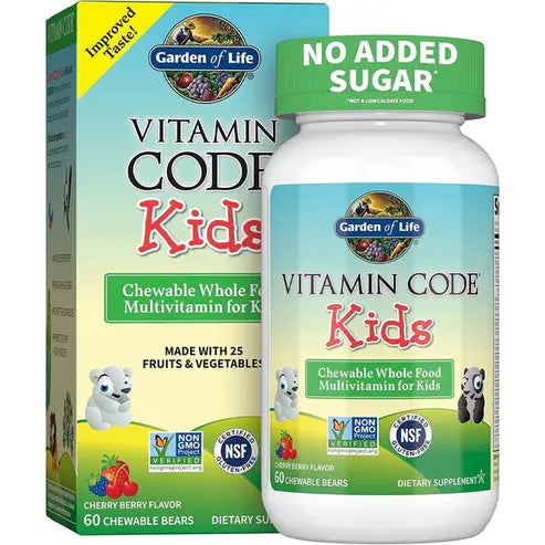 Garden of Life Vegetarian Multivitamin Supplement for Kids, Vitamin Code Kids Chewable Raw Whole Food Vitamin with Probiotics, 60 Chewable Bears