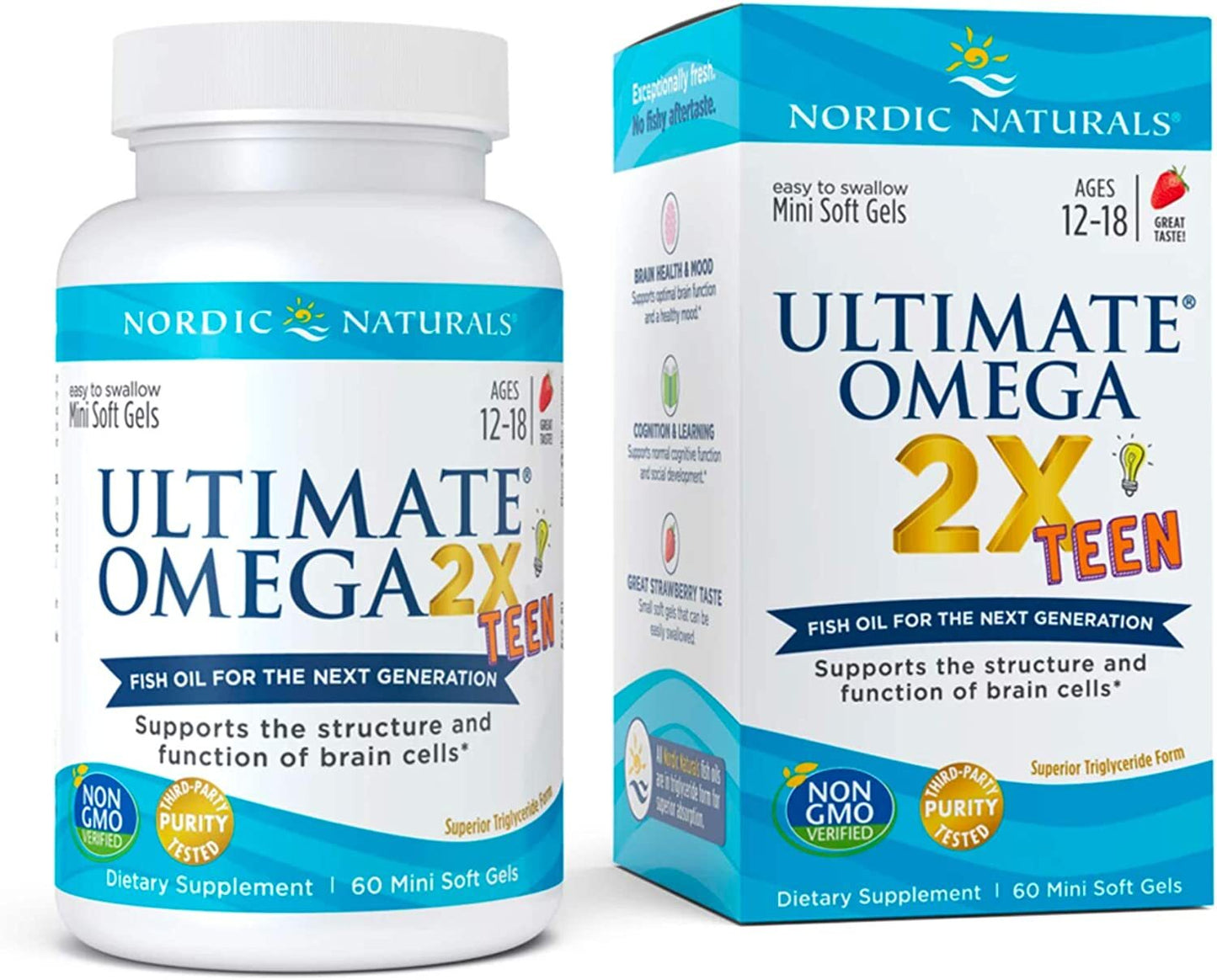 Nordic Naturals Ultimate Omega 2X Teen, Strawberry - 60 Mini Soft Gels - 1120 mg Total Omega-3s with EPA & DHA - Brain Health, Positive Mood, Social...