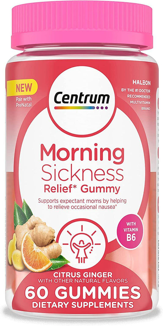 Centrum Morning Sickness Relief Gummies, Citrus Ginger Flavor - 60 Count, Up to 60 Day Supply