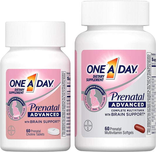 One A Day Women's Prenatal Advanced Complete Multivitamin with Brain Support* with Choline, Folic Acid, Omega-3 DHA & Iron for Pre, During and Post