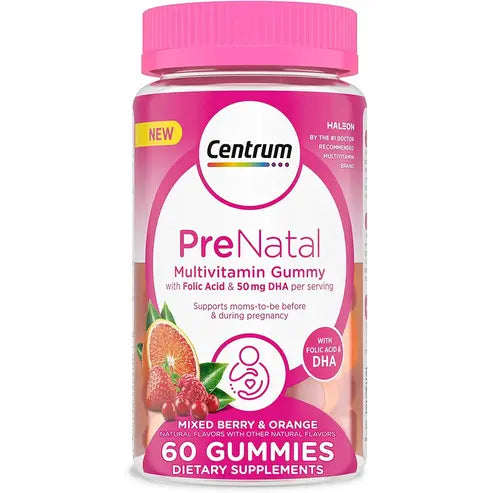 Centrum Prenatal Multivitamin Gummies with DHA and Folic Acid, Mixed Berry and Orange Flavors - 60 Count, 30 Day Supply