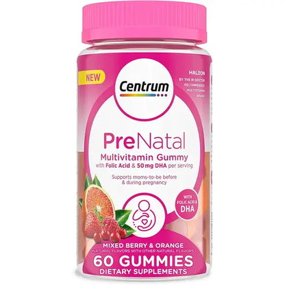 Centrum Prenatal Multivitamin Gummies with DHA and Folic Acid, Mixed Berry and Orange Flavors - 60 Count, 30 Day Supply