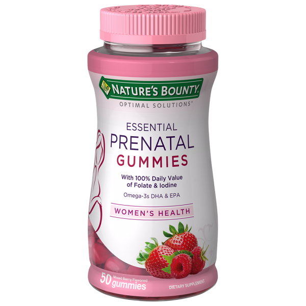 Nature's Bounty Essential Prenatal Gummies, Folic Acid and Iodine, Omega 3 and DHA, 50 Count