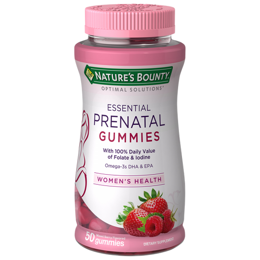 Nature's Bounty Essential Prenatal Gummies, Folic Acid and Iodine, Omega 3 and DHA, 50 Count