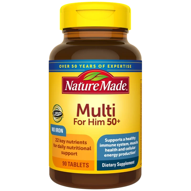 Nature Made Multivitamin For Him 50+, Mens Multivitamins for Daily Nutritional Support, Multivitamin for Men, 90 Tablets, 90 Day Supply