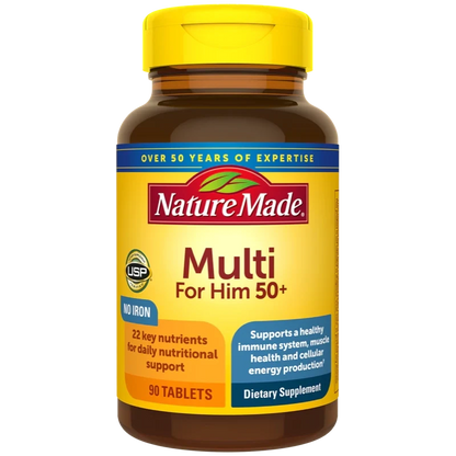 Nature Made Multivitamin For Him 50+, Mens Multivitamins for Daily Nutritional Support, Multivitamin for Men, 90 Tablets, 90 Day Supply