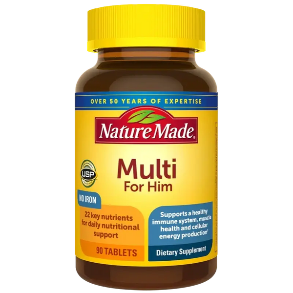 Nature Made Multivitamin For Him with No Iron, Men's Daily Nutritional Support, 90 Tablets, 90 Day Supply Nature Made