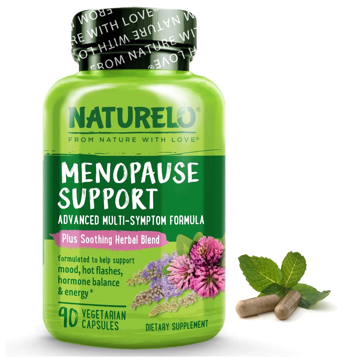 NATURELO Menopause Support, Advanced Multi-Symptom Formula w/Soothing Herbal Blend - 90 Vegetarian Capsules