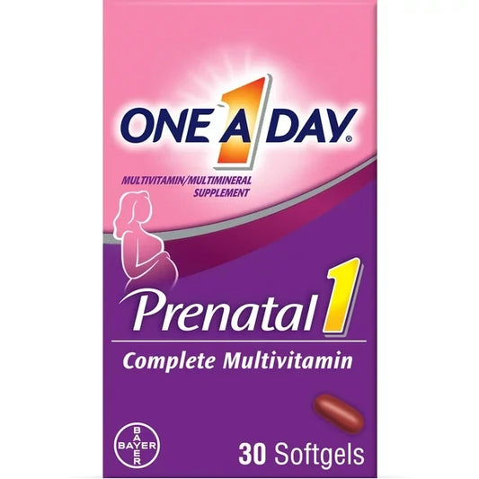 ONE A DAY Prenatal 1 Multivitamin including Vitamin A, Vitamin C, Vitamin D, B6, B12, Iron, Omega-3 DHA & more, 30 Count - Supplement for Before, During, & Post Pregnancy