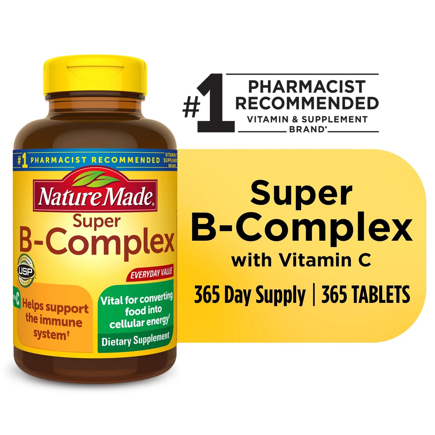 Nature Made Super B Complex with Vitamin C and Folic Acid Tablets, Dietary Supplement, 365 Count