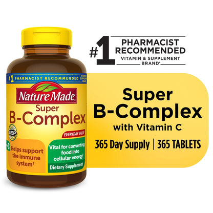 Nature Made Super B Complex with Vitamin C and Folic Acid Tablets, Dietary Supplement, 365 Count