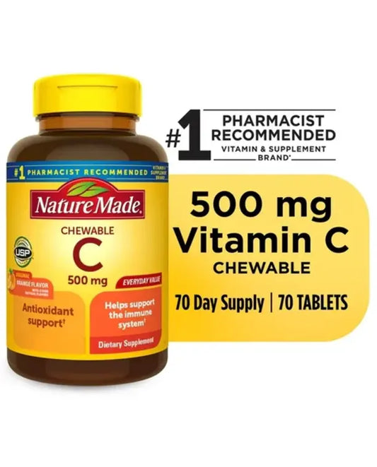 Nature Made Chewable Vitamin C 500 mg Tablets, Dietary Supplement, 70 Count