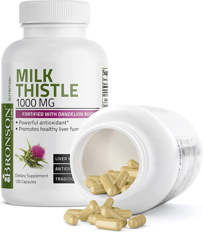 Bronson Milk Thistle 1000mg Silymarin Marianum & Dandelion Root Liver Health Support 120 Capsules