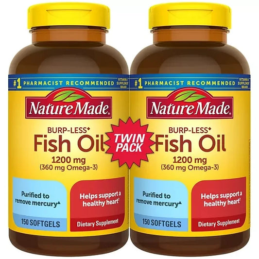 Nature Made Burp-Less Fish Oil 1,200 mg Softgels for Heart Health† (150 ct., 2 pk.)