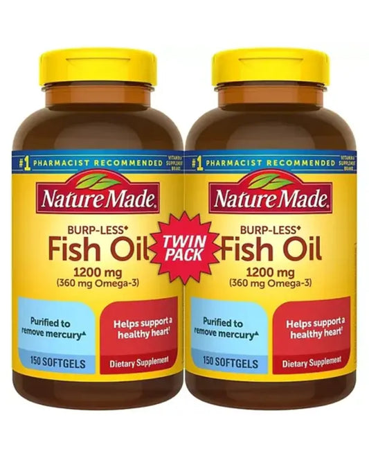 Nature Made Burp-Less Fish Oil 1,200 mg Softgels for Heart Health† (150 ct., 2 pk.)