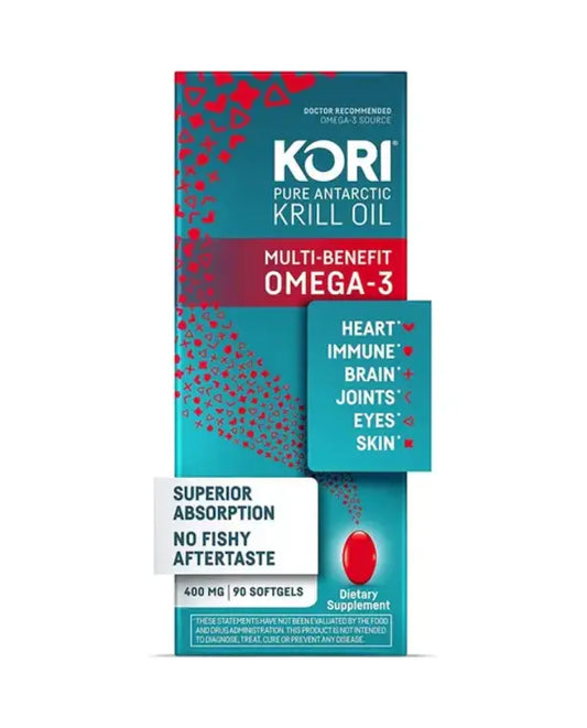 Kori Krill Oil Omega-3 400mg, 90 Softgels | Multi-Benefit Omega-3 Supplement