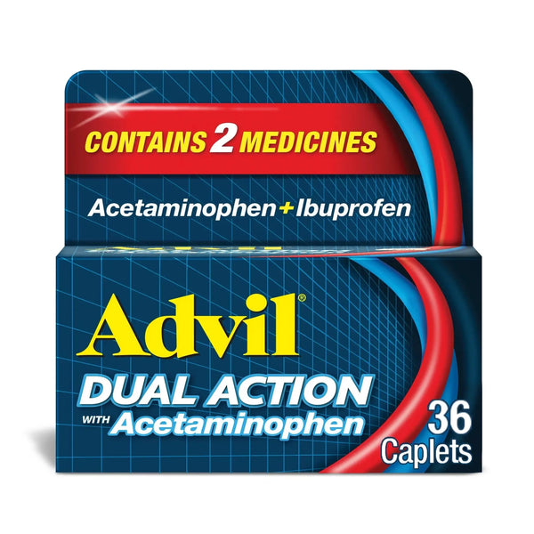 Advil Dual Action with Acetaminophen + Ibuprofen Pain Reliever 36 Caplets Vitamins Depots