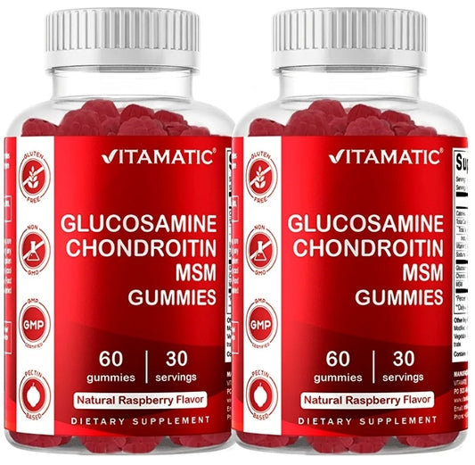 Vitamatic 2 Pack Glucosamine Chondroitin Gummies with MSM & Vitamin E - Joint Support - 60 Pectin Based Gummies