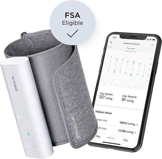 Withings BPM Connect - Digital Blood Pressure Cuff & Heart Rate Monitor - Blood Pressure Machine Arm Cuff, FDA Cleared, FSA/HSA Eligible, IOS & Android