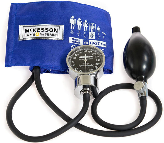 McKesson LUMEON Professional Aneroid Sphygmomanometer, Blood Pressure with Cuff, Pocket Size, Royal Blue, Adult Small, 1 Count