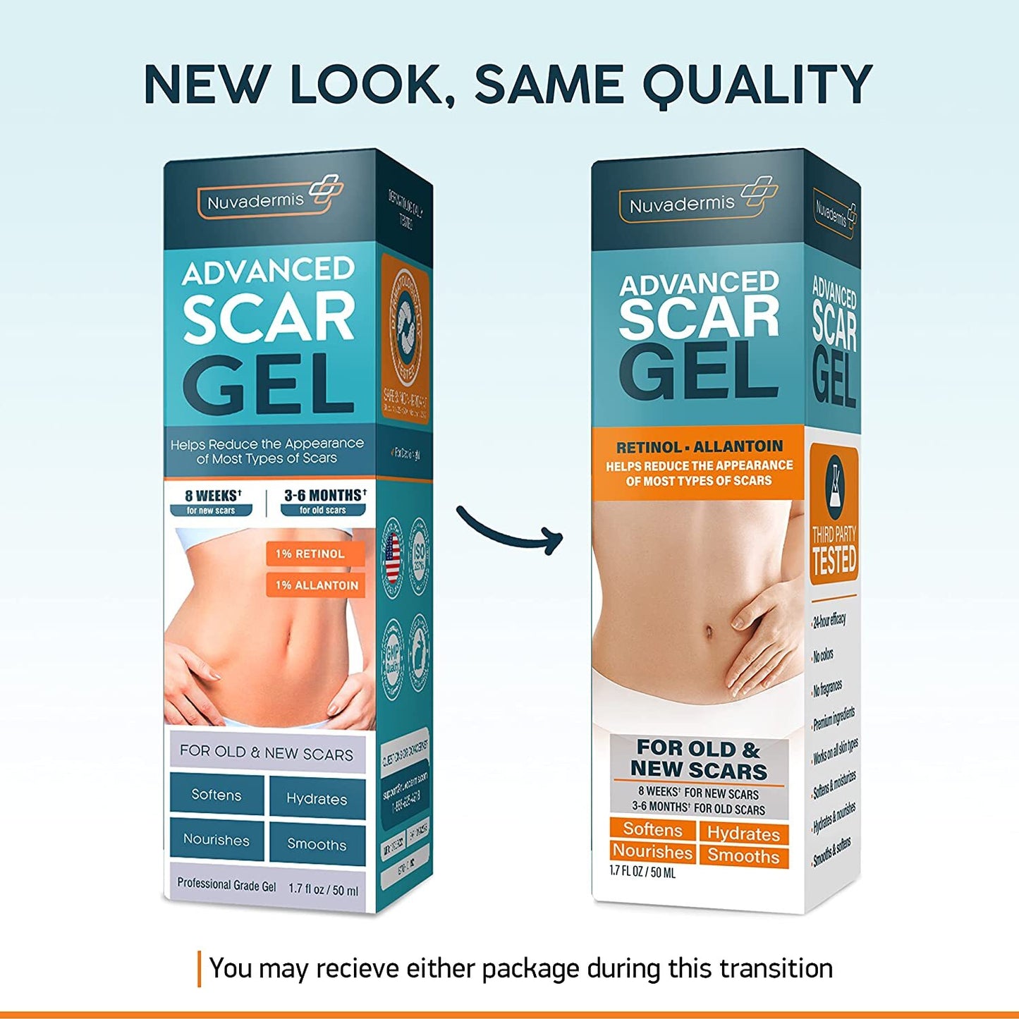 NUVADERMIS Scar Cream Gel - Retinol, Allantoin, Vitamin E, Betaine - C-Section, Tummy Tuck, Keloid, and Surgical Scars- Post Surgery Supplies - Surgical Scar Management - 1.7 oz Pump Bottle