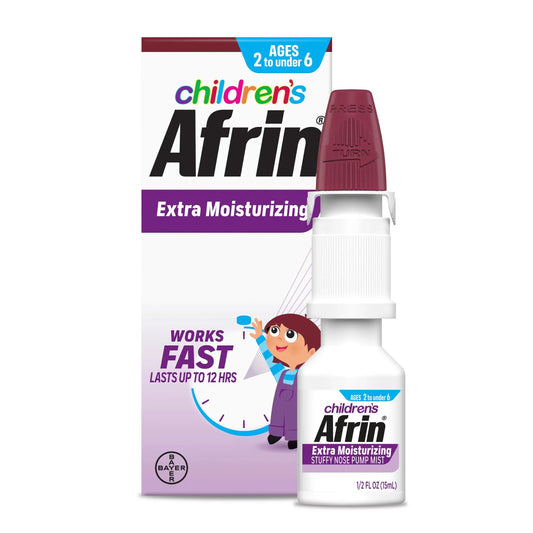 Afrin Childrens, Age 2-6, Extra Moisturizing Stuffy Kids Nasal Spray Pump Mist, 12 Hour Nasal Congestion Relief - Twin Pack, 30 mL