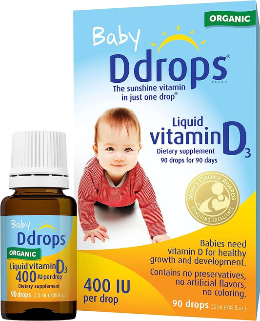 Ddrops Organic Baby 400 IU 90 Drops - Daily Vitamin D Liquid for Infants. Supports Teeth & Bone Health. No Preservatives, No Sugar, Non-GMO