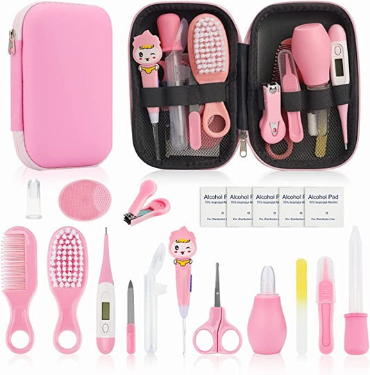 Esonto Baby Healthcare and Grooming Kit,Baby Hair Clippers, Baby Nail Clippers with Light for Newborn Infant Toddler Kids Toes and Fingernails - Care, Polish and Trim (20 Kits Pink)