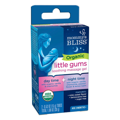 Mommy's Bliss Organic Little Gums Soothing Massage Gel Day and Night Combo, Helps with Tender Gums, Age 2 Months+, Sugar Free, Mild & Sweet Flavor, 2 - 0.53 Oz Tubes (Pack of 1)
