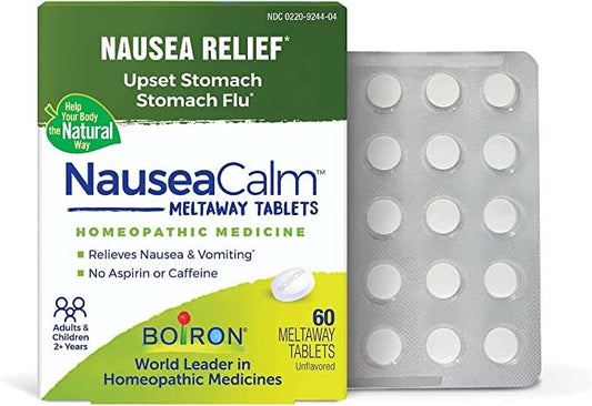 NauseaCalm Relief for Upset Stomach, Nausea, and Vomiting Due to Stomach Flu, Overindulgence, or Motion Sickness - Non-Drowsy - 60 Count